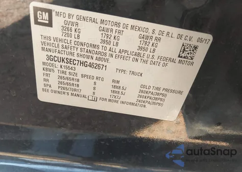 2017 Chevrolet Silverado 1500 2Lz from USA, damaged, VIN 3GCUKSEC7HG462671